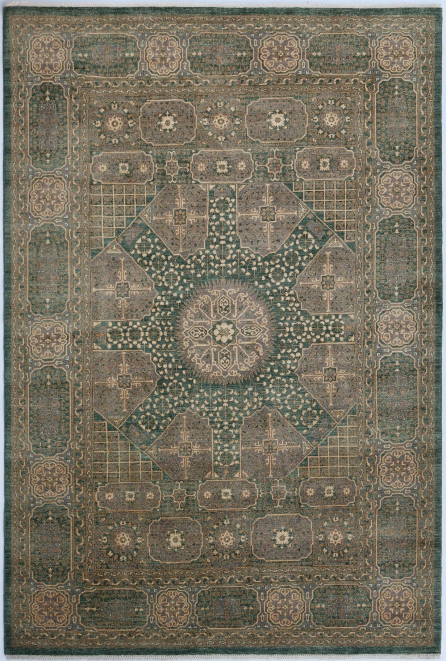 9x12 Ft Green Turkish Mamluk Hand Knotted Rug