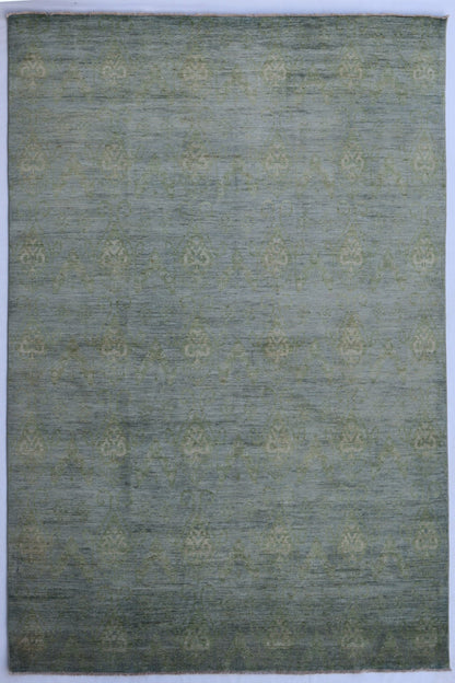 9x11 Ft Blue Transitional Large Area Rug, Afghan Hand Knotted Wool Abstract Rectangle Carpet, Living Room Rug, Bedroom Rug, Dining Table Rug