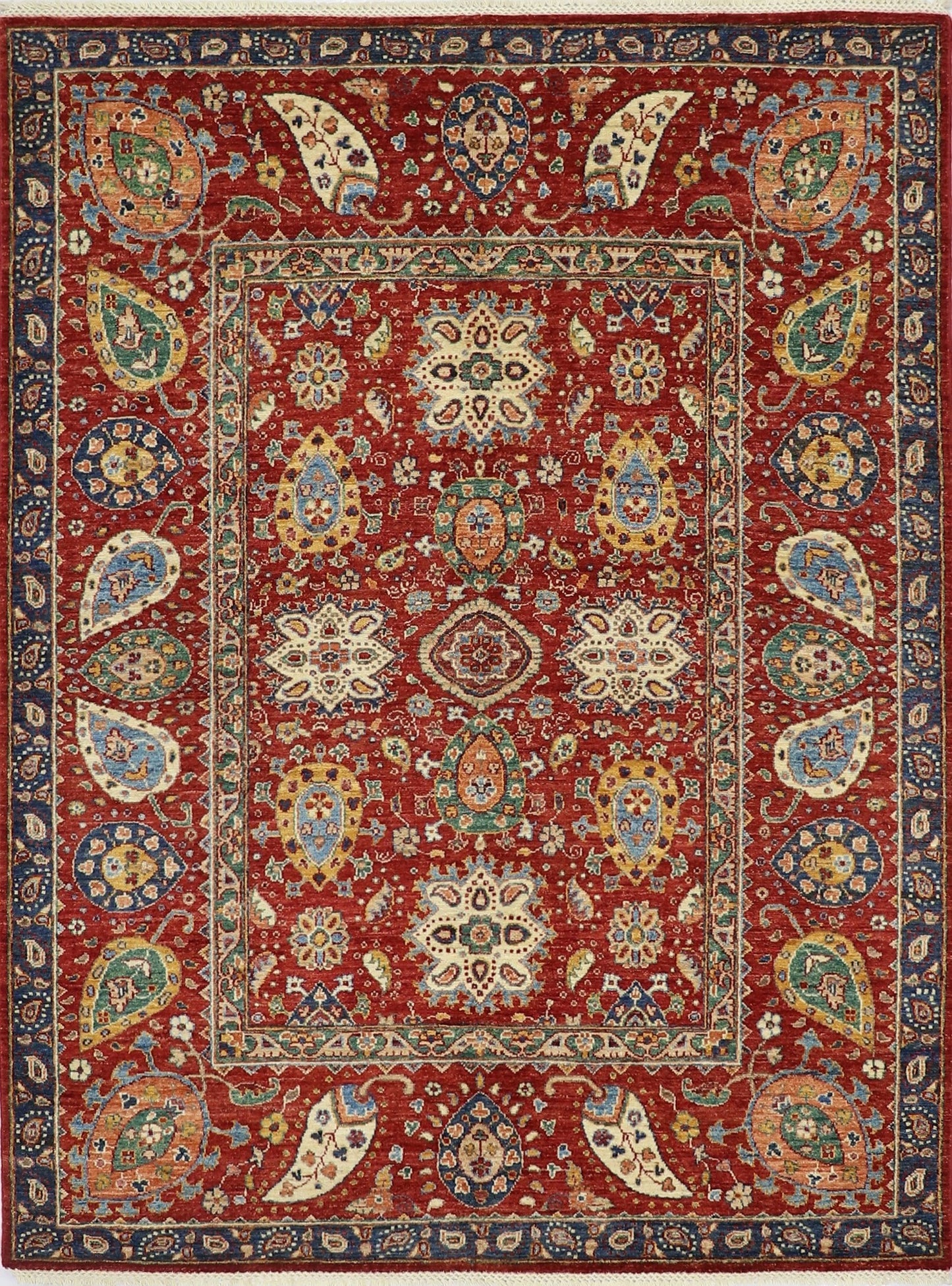 5x7 Ft Red Floral Area Rug, Afghan Hand Knotted Wool Traditional Carpet, Rugs For Living Room, Bedroom Rug, Dining Table Rug, Kitchen Rug