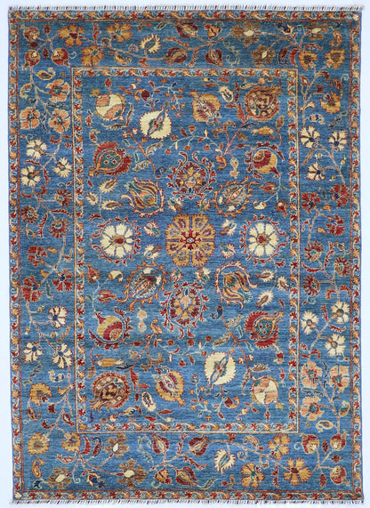 6x8 ft Bidjar Area Rug, Blue Afghan Hand Knotted Wool Traditional Rectangle Carpet, Rugs For Living Room, Bedroom Rug, Dining Table Rug