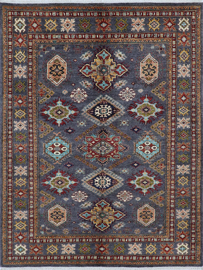 5x7 ft Kazak Area Rug, Gray Afghan Hand Knotted Wool Traditional Carpet, Rugs For Living Room, Bedroom Rug, Dining Table Rug, Kitchen Rug