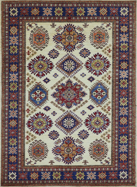 5x7 ft Oriental Kazak Area Rug, Beige Afghan Hand Knotted Wool Traditional Area Carpet, Rugs For Living Room, Bedroom Rug, Dining Table Rug