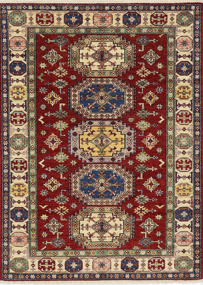 4x6 Ft Oriental Area Rug, Red Afghan Hand Knotted Wool Traditional Carpet, Rugs For Living Room, Bedroom Rug, Kitchen Rug, Geometric Rug