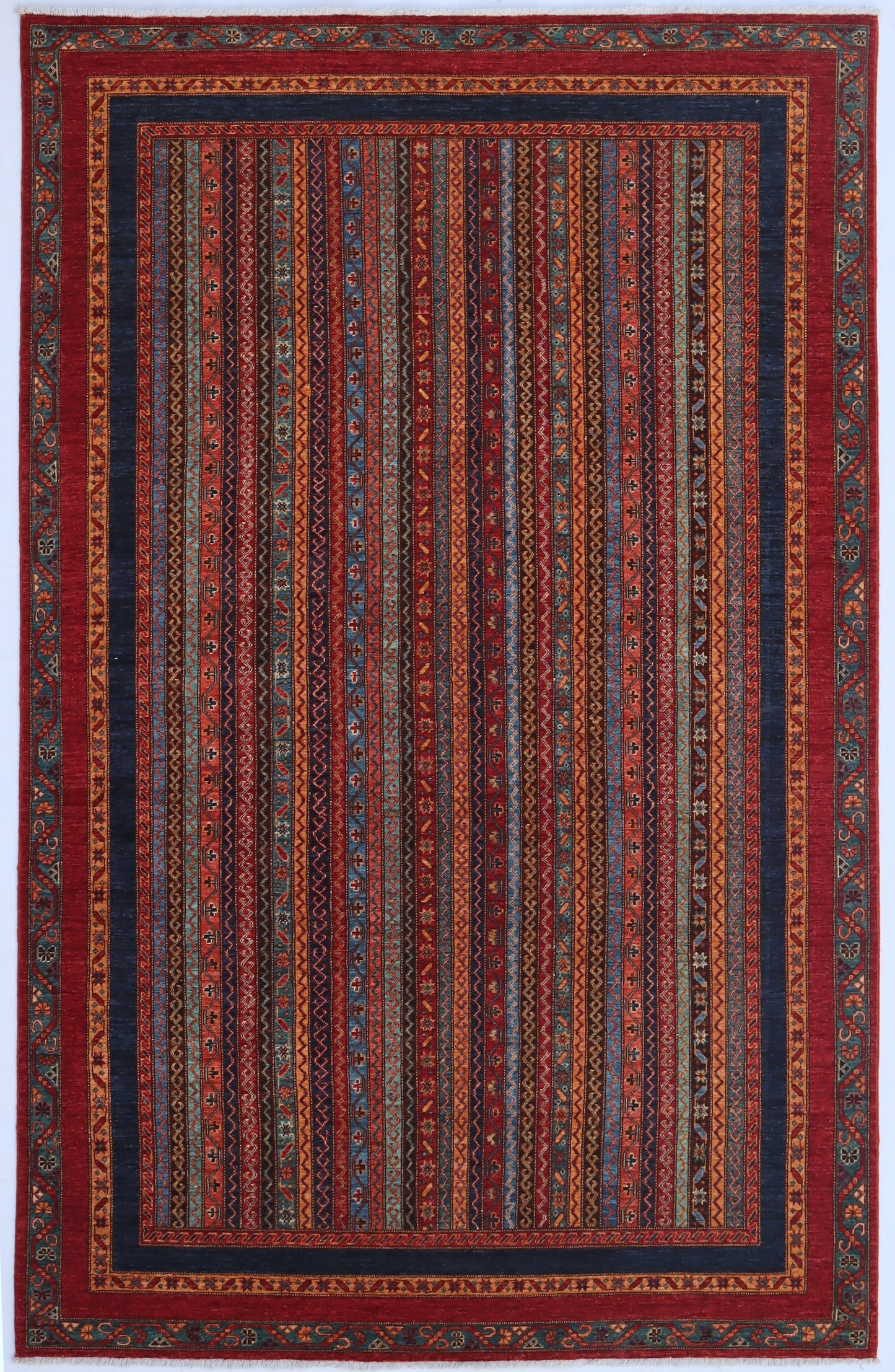 6x9 Ft Turkish Shawl Area Rug, Red Afghan Hand Knotted Wool Traditional Rectangle Carpet, Rug For Living Room, Bedroom Rug, Dining Table Rug