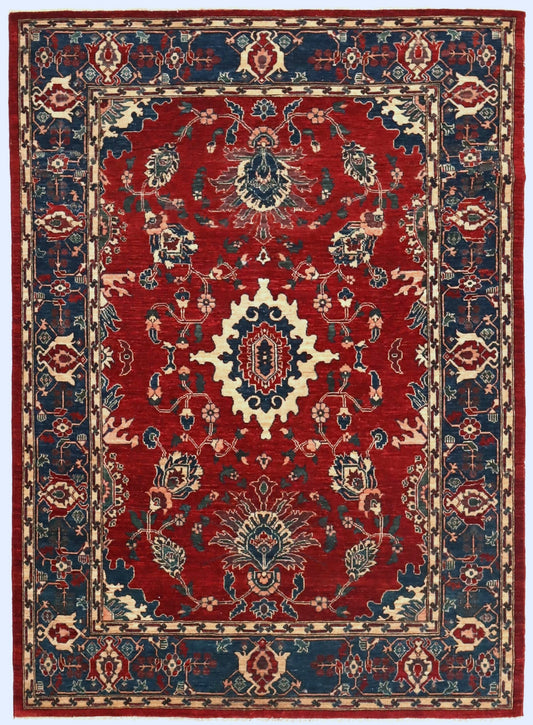 6x8 ft Oriental Area Rug, Red Blue Afghan Hand Knotted Wool Traditional Rectangle Carpet, Rug For Living Room, Bedroom Rug, Dining Table Rug