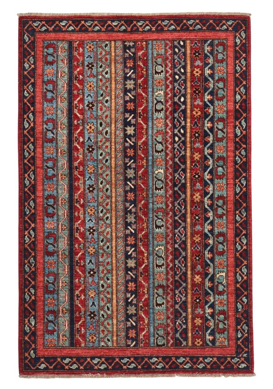 3x5 Ft Striped Shawl Small Area Rug, Red Afghan Hand Knotted Wool Traditional Rectangle Carpet, Rugs For Entryway, Bathroom Rug, Kitchen Rug