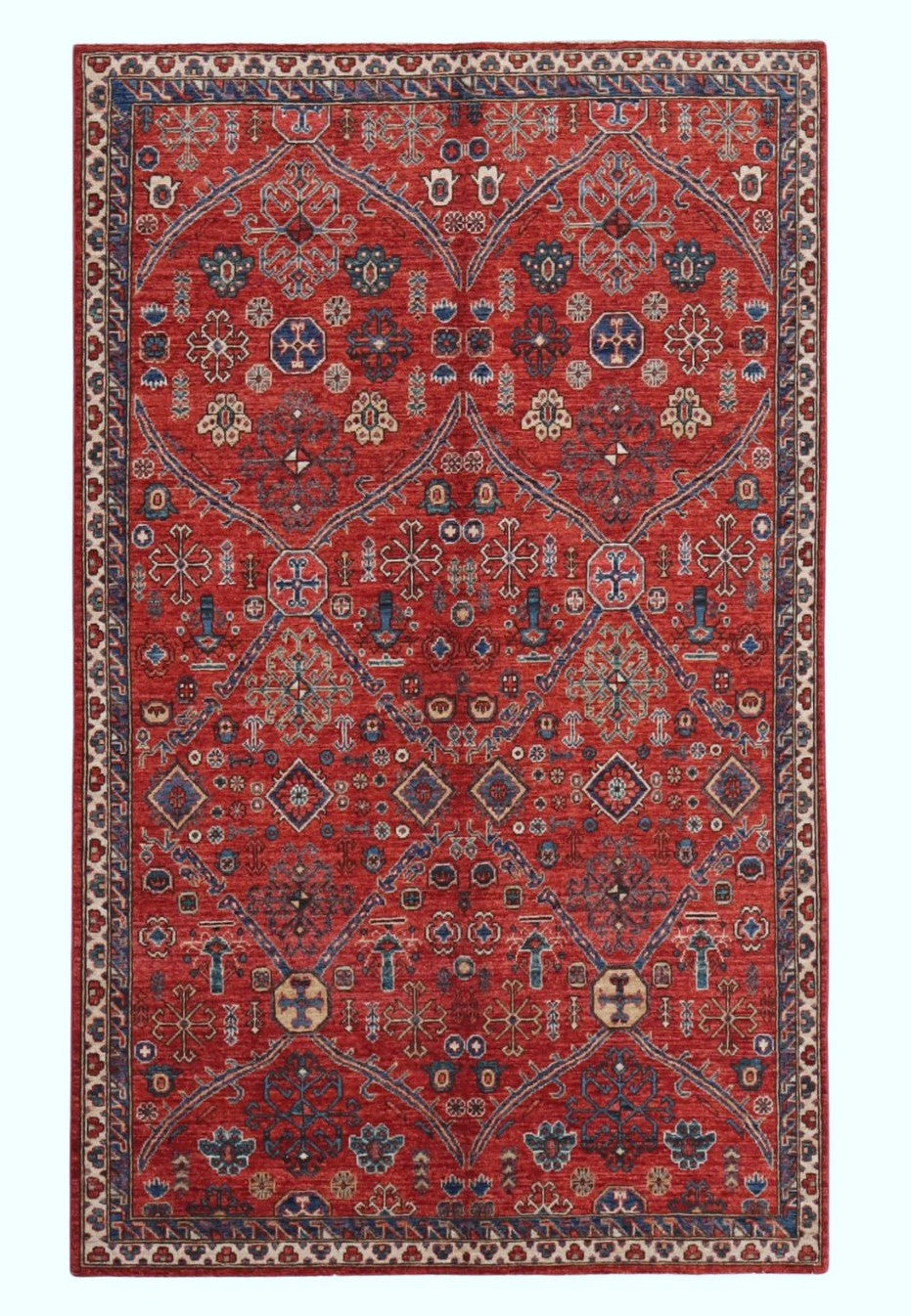 5x8 ft Red Oriental Area Rug, Afghan Hand Knotted Wool Traditional Rectangle Carpet, Rugs For Living Room, Bedroom Rug, Dining Table Rug