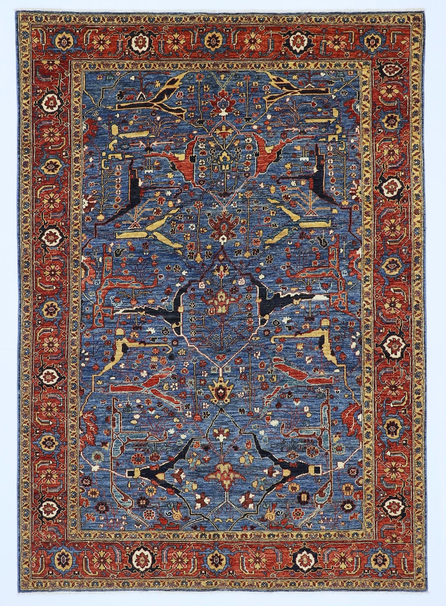 6x9 Ft Bidjar Arabesque Area Rug, Blue Afghan Hand Knotted Wool Traditional Rectangle Carpet, Living Room Rug, Bedroom Rug, Dining Table Rug