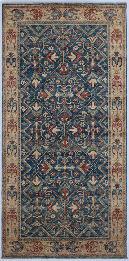 5x10 Ft Oriental Area Rug, Blue Afghan Hand Knotted Wool Traditional Rectangle Carpet, Rugs For Living Room, Bedroom Rug, Dining Table Rug