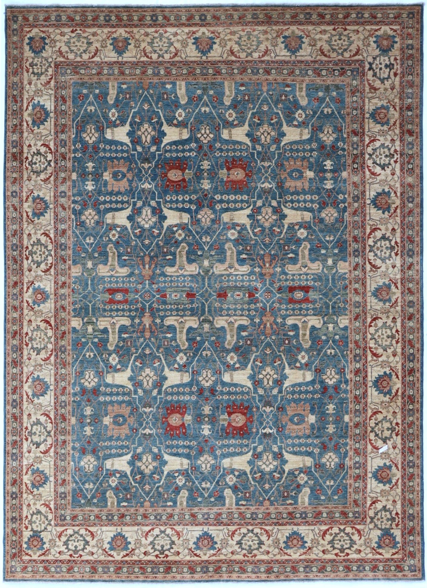 9x12 Ft Bidjar Persian Style Area Rug, Blue Beige Hand Knotted Wool Traditional Carpet, Rugs For Living Room, Bedroom Rug, Dining Table Rug,