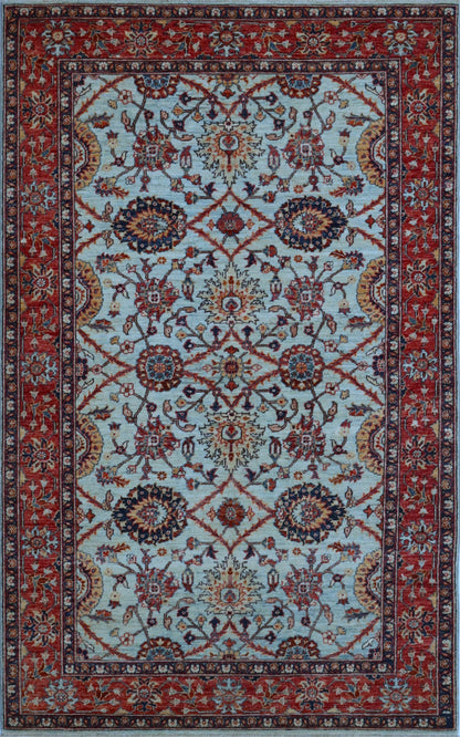 5x8 Ft Oriental Bidjar Area Rug, Blue Afghan Hand Knotted Wool Traditional Rectangle Carpet, Living Room Rug, Bedroom Rug, Dining Table Rug