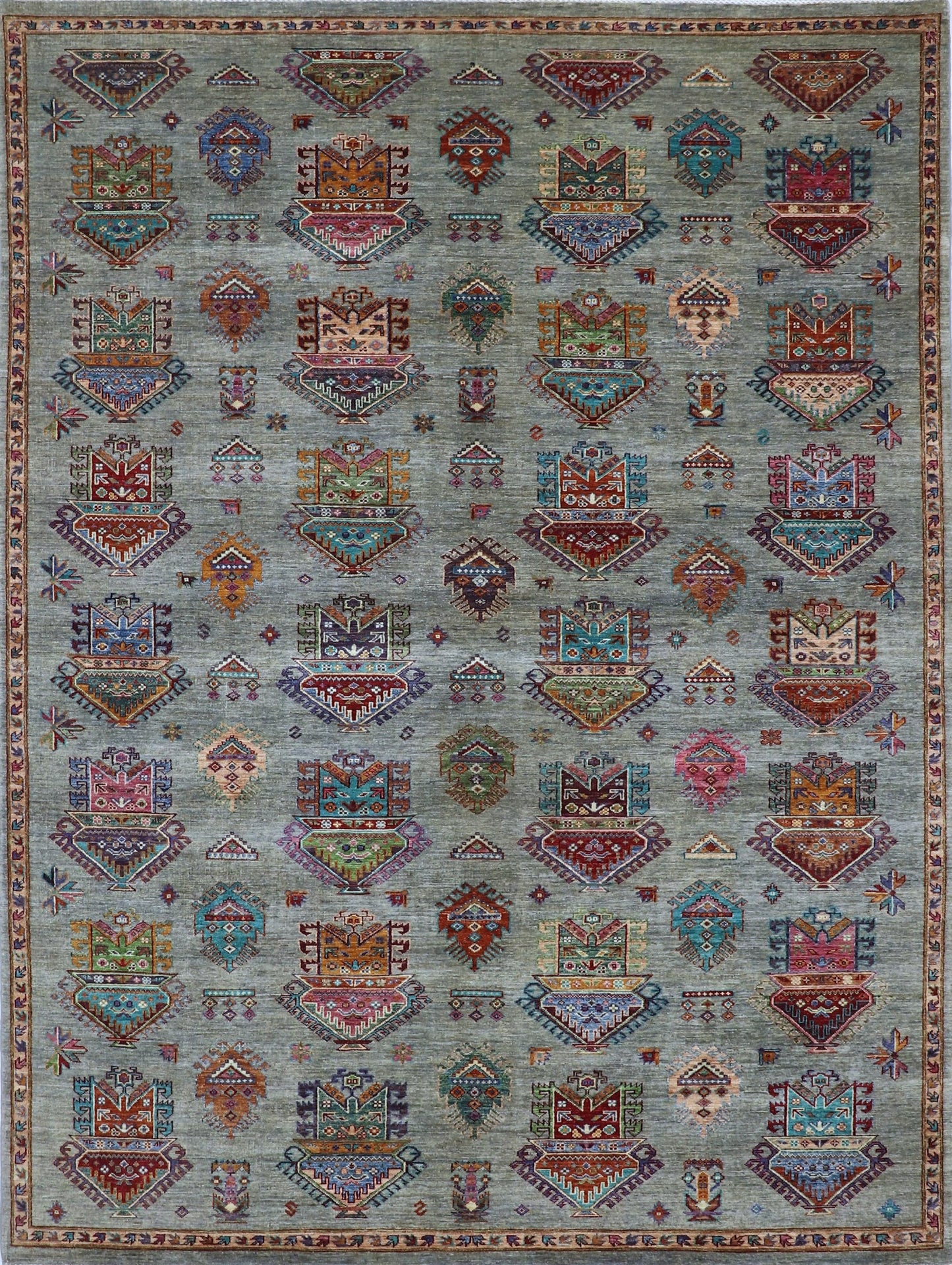 7x10 Ft Gray Oriental Area Rug, Afghan Hand Knotted Wool Traditional Rectangle Carpet, Rugs For Living Room, Bedroom Rug, Dining Table Rug