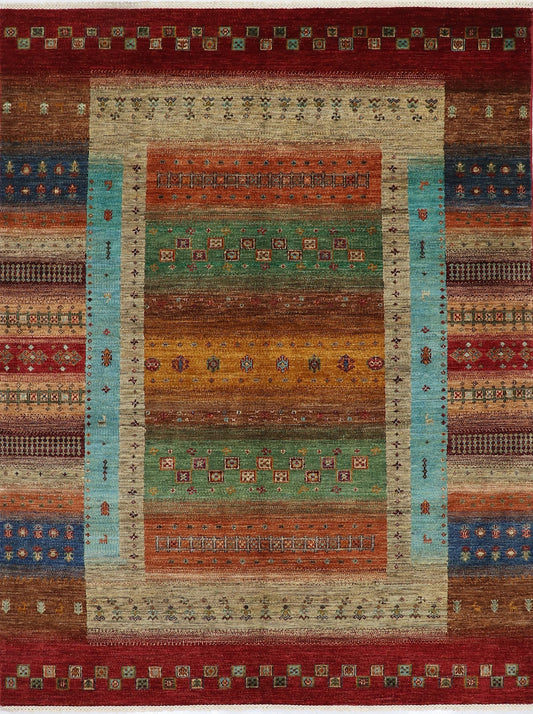 6x8 ft Gabbeh Area Rug, Colorful Afghan Hand Knotted Wool Traditional Rectangle Carpet, Rugs For Living Room, Bedroom Rug, Dining Table Rug