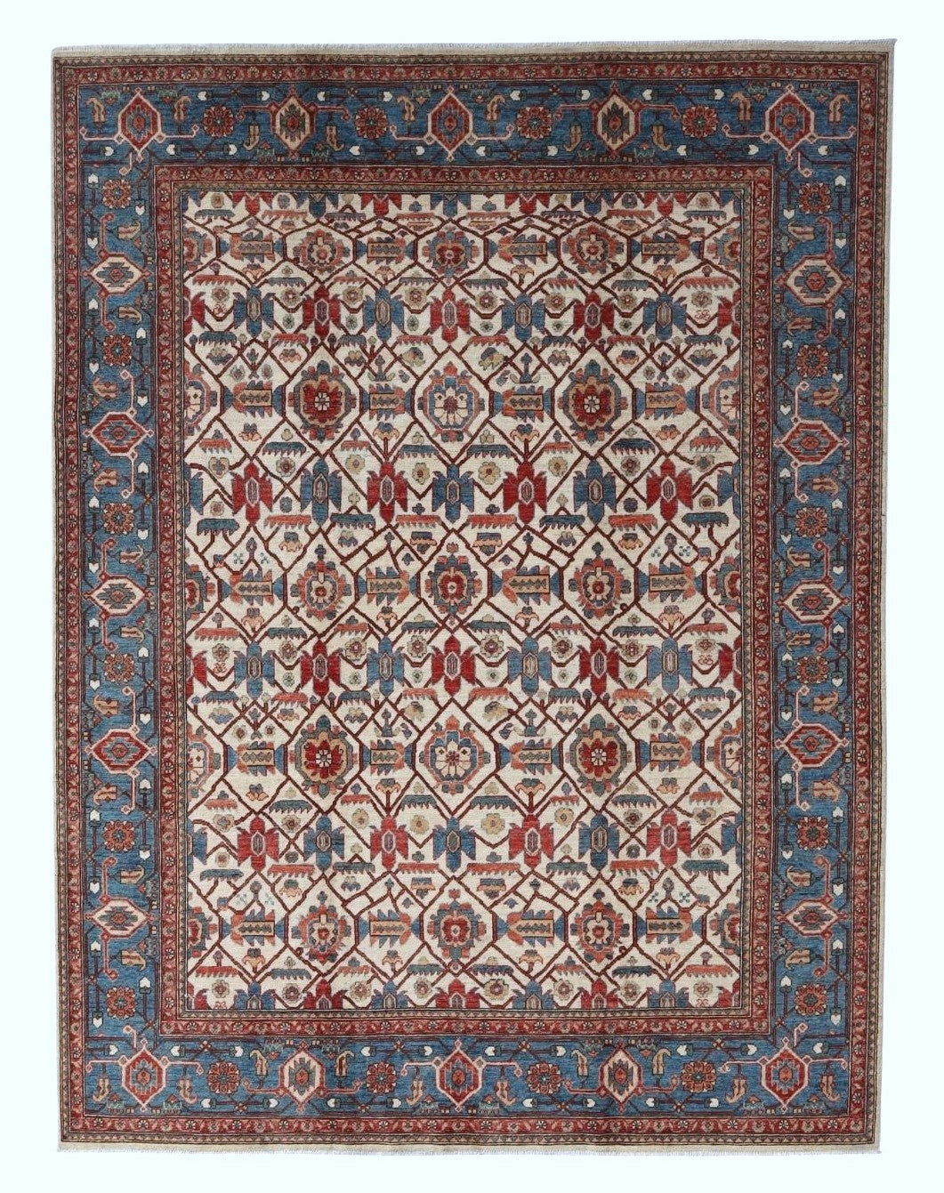 8x10 Ft White Oriental Area Rug, Afghan Hand Knotted Wool Traditional Rectangle Carpet, Rugs For Living Room, Bedroom Rug, Dining Table Rug