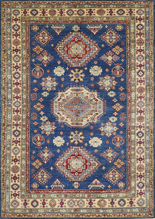 5x8 ft Oriental Area Rug, Blue Afghan Hand Knotted Wool Traditional Carpet, Rugs For Living Room, Bedroom Rug, Dining Table Rug, Kitchen Rug