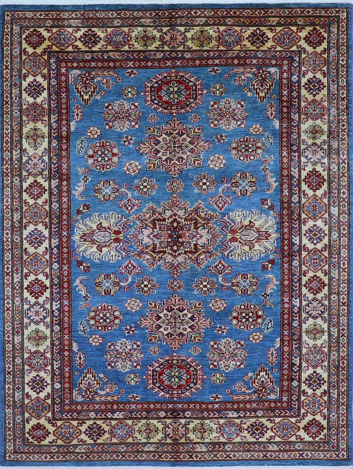 5x7 ft Blue Kazak Area Rug, Afghan Hand Knotted Wool Traditional Carpet, Rugs For Living Room, Bedroom Rug, Dining Table Rug, Kids Room Rug