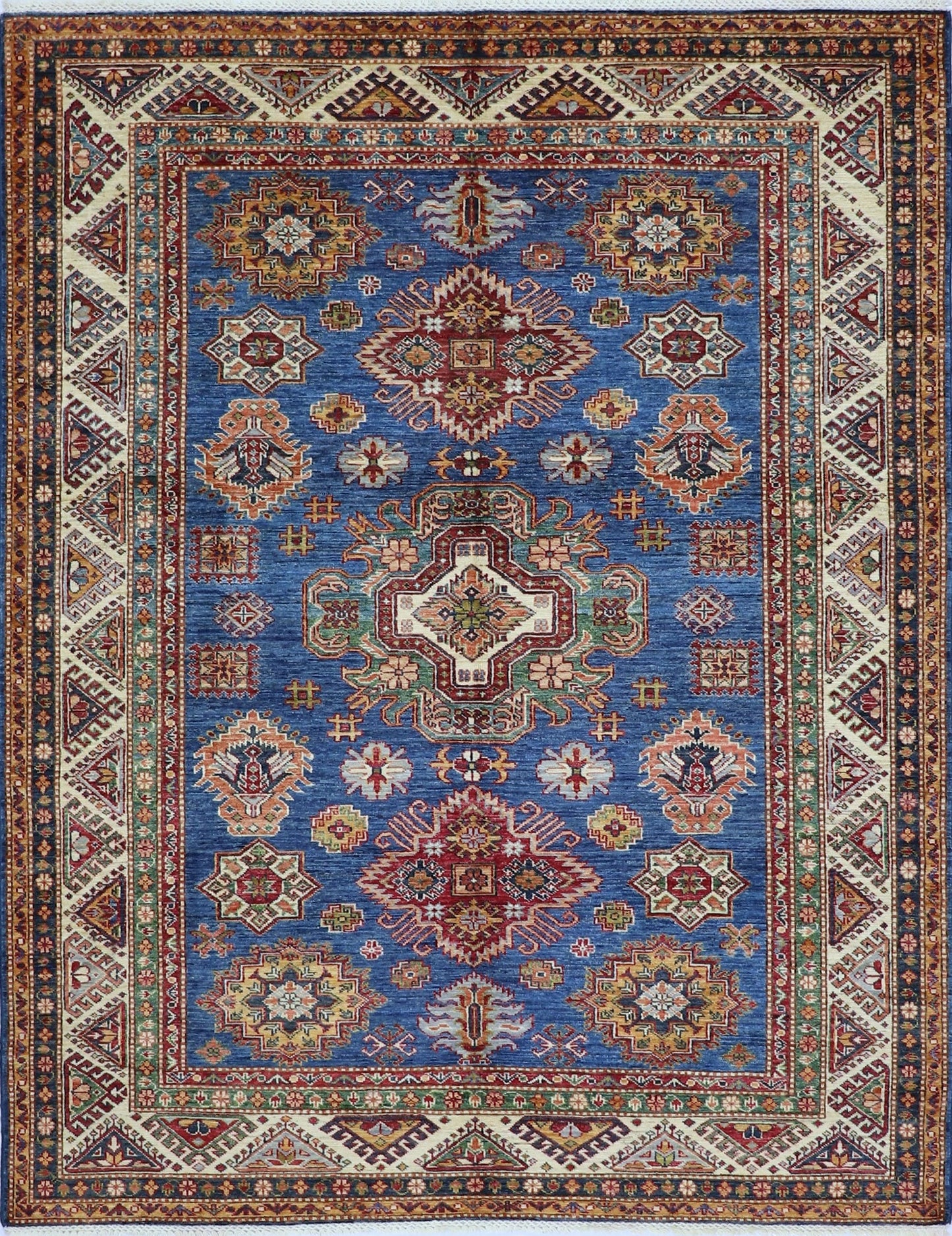 6x8 ft Oriental Area Rug, Blue Afghan Hand Knotted Wool Traditional Rectangle Carpet, Rugs For Living Room, Bedroom Rug, Dining Table Rug