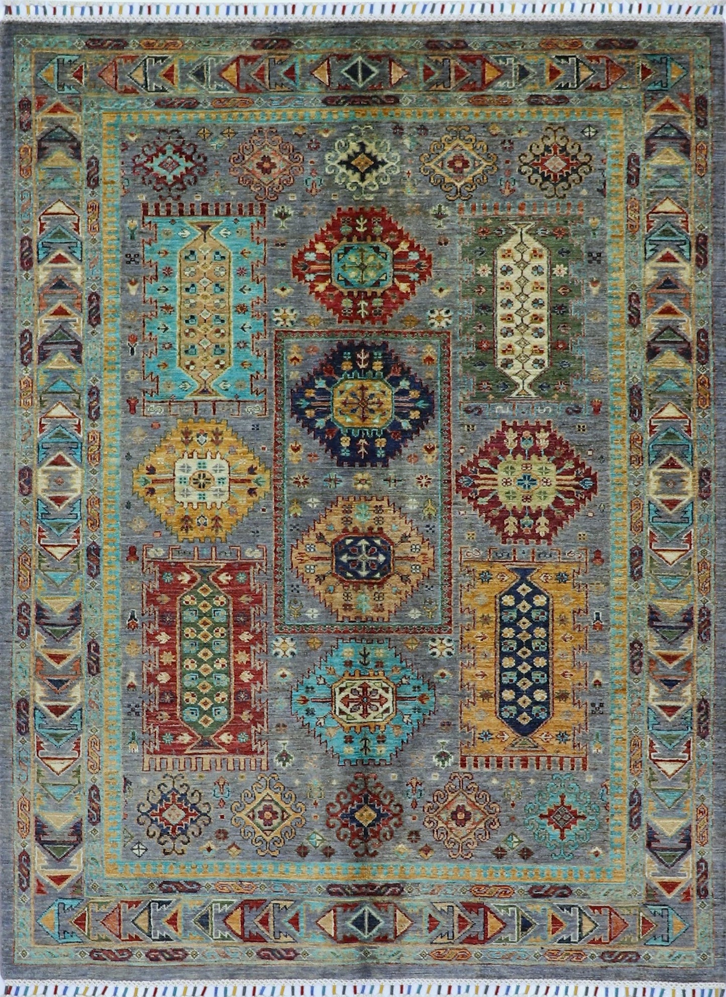 5x7 ft Baluch Area Rug, Gray Afghan Hand Knotted Wool Traditional Carpet, Rugs For Living Room, Bedroom Rug, Dining Table Rug, Geometric Rug