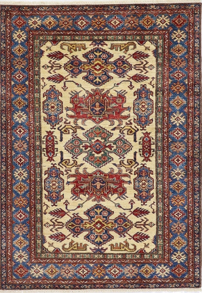 4x6 Ft Kazak Area Rug, Beige Afghan Hand Knotted Wool Traditional Carpet, Rugs For Living Room, Bedroom Rug, Dining Table Rug, Kitchen Rug