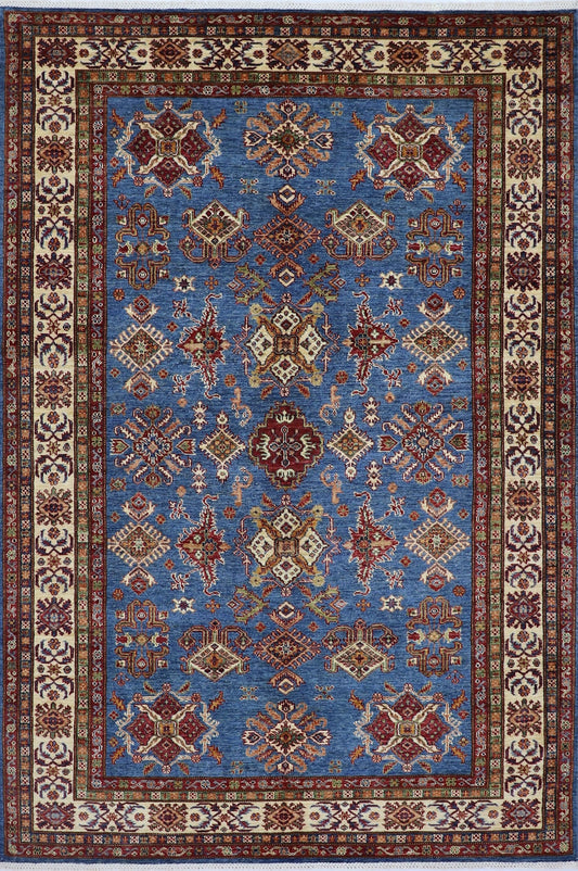 6x9 ft Blue Oriental Area Rug, Afghan Hand Knotted Wool Traditional Rectangle Carpet, Rugs For Living Room, Bedroom Rug, Dining Table Rug