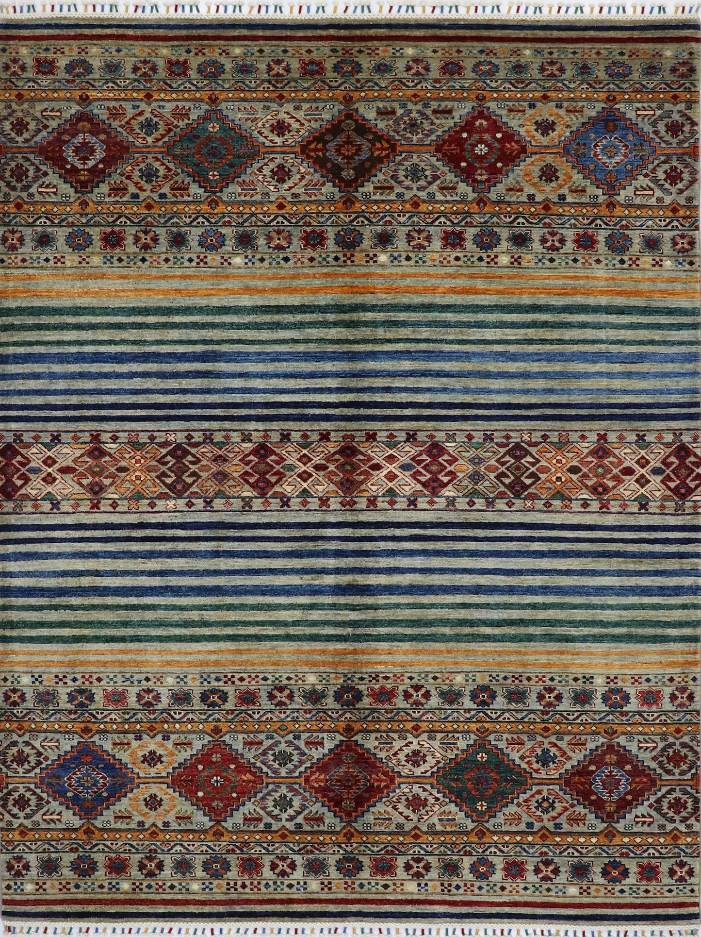 6x8 ft Oriental Striped Area Rug, Afghan Hand Knotted Wool Traditional Rectangle Carpet, Rugs For Living Room, Bedroom Rug, Dining Table Rug