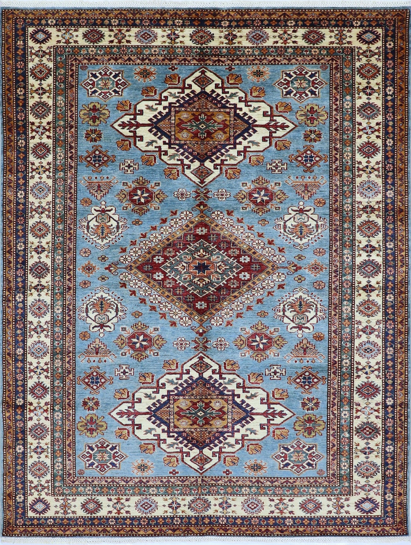 6x8 Ft Oriental Area Rug, Blue Afghan Hand Knotted Wool Traditional Rectangle Carpet, Rugs For Living Room, Bedroom Rug, Dining Table Rug