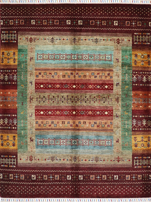 5x7 ft Gabbeh Tribal Area Rug, Afghan Hand Knotted Wool Traditional Rectangle Carpet, Rugs For Living Room, Bedroom Rug, Dining Table Rug