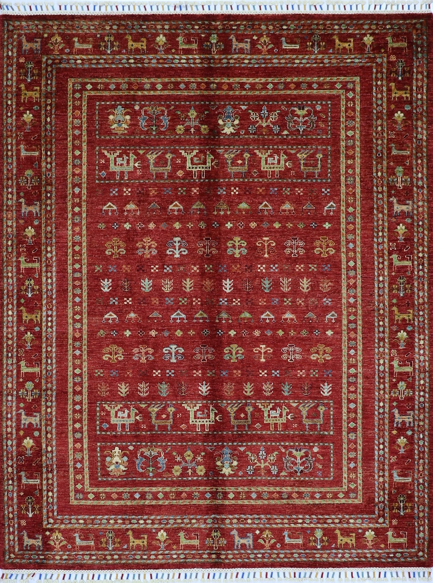 5x7 Ft Red Tribal Area Rug, Afghan Hand Knotted Wool Traditional Rectangle Carpet, 5x7 Rugs For Living Room, Bedroom Rug, Dining Table Rug