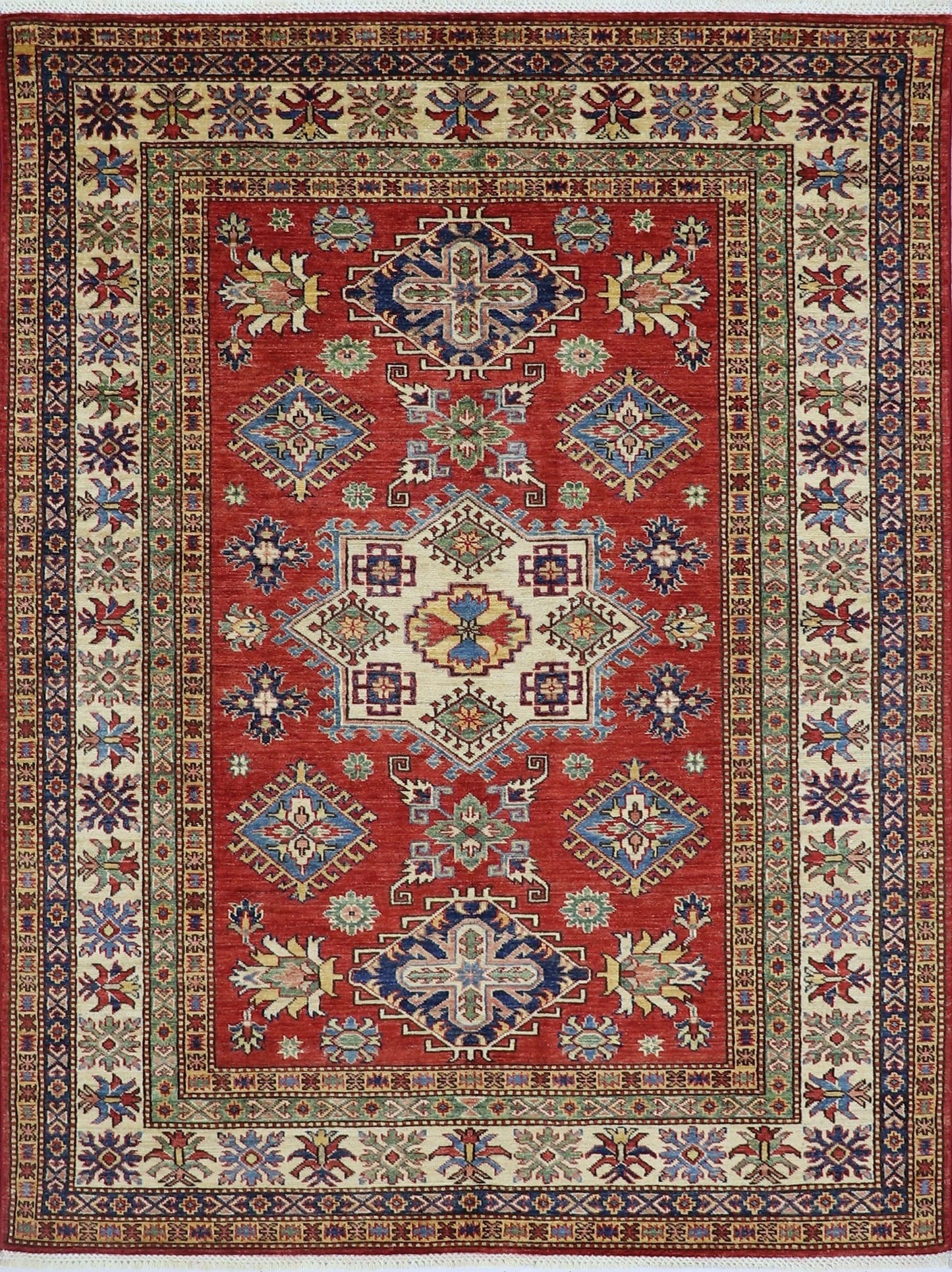 5x7 Ft Kazak Area Rug, Red Afghan Hand Knotted Wool Traditional Carpet, Rugs For Living Room, Bedroom Rug, Kitchen Rug, Oriental Boho Rug