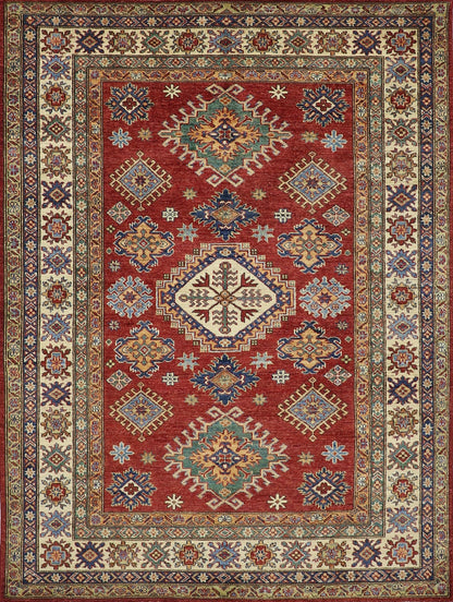 5x7 ft Traditional Kazak Area Rug, Red Afghan Hand Knotted Wool Carpet, Rugs For Living Room, Bedroom Rug, Dining Table Rug, Kitchen Rug