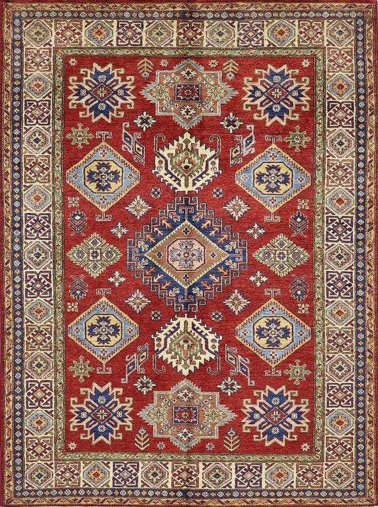 5x7 ft Oriental Area Rug, Red Afghan Hand Knotted Wool Traditional Carpet, Rugs For Living Room, Bedroom Rug, Kitchen Rug, Geometric Rug