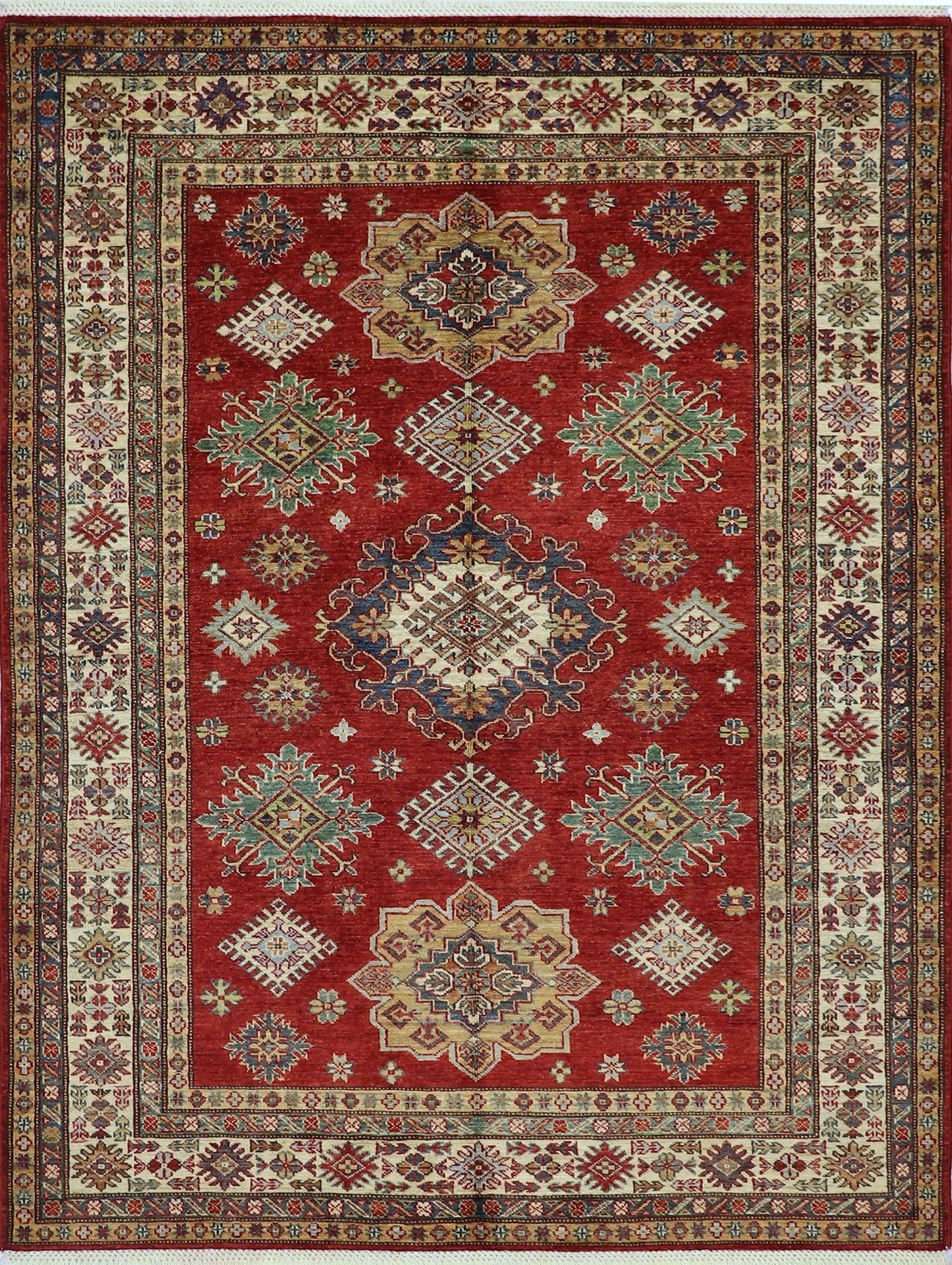 5x7 ft Red Kazak Area Rug, Afghan Hand Knotted Wool Traditional Carpet, Rugs For Living Room, Bedroom Rug, Dining Table Rug, Kitchen Rug