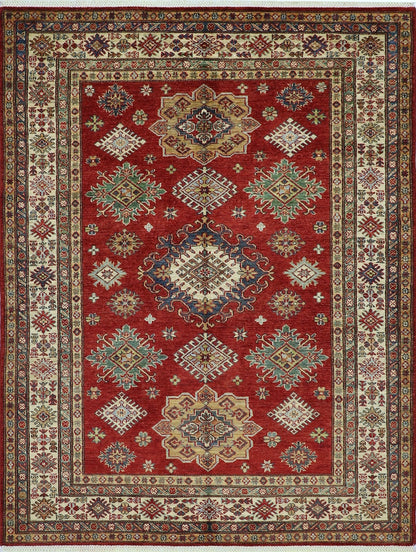 5x7 ft Red Kazak Area Rug, Afghan Hand Knotted Wool Traditional Carpet, Rugs For Living Room, Bedroom Rug, Dining Table Rug, Kitchen Rug