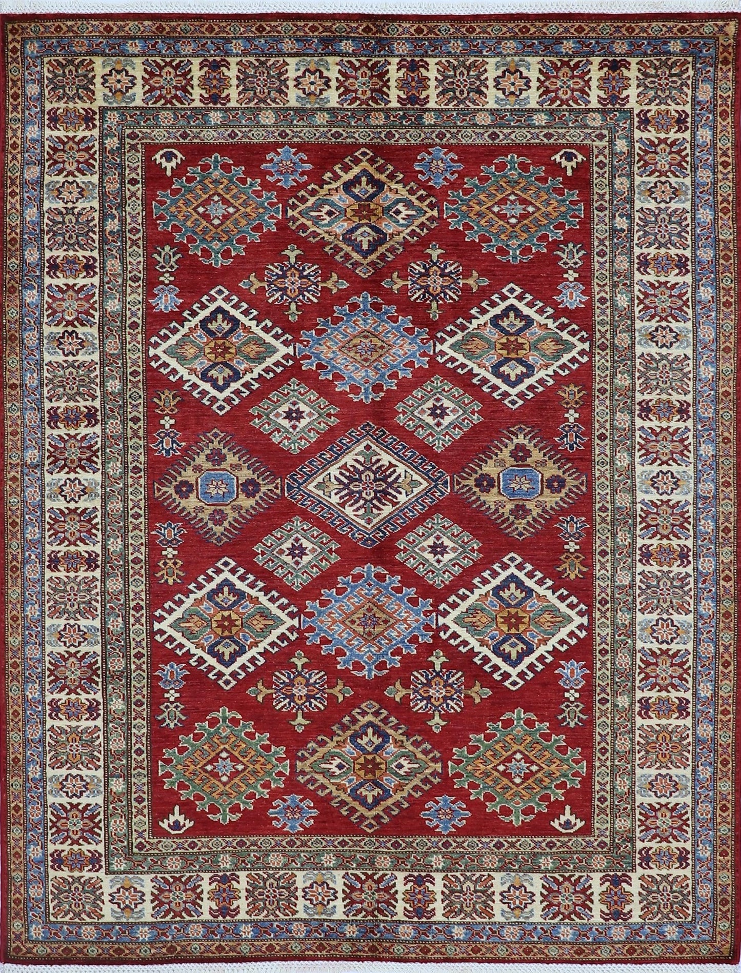 5x7 ft Traditional Area Rug, Red Afghan Hand Knotted Wool Oriental Carpet, Rugs For Living Room, Bedroom Rug, Dining Table Rug, Kitchen Rug