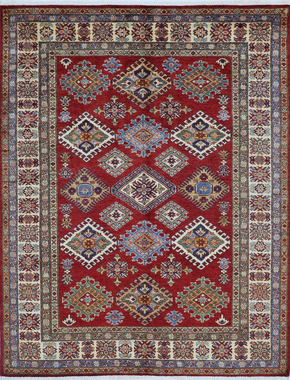 5x7 ft Traditional Area Rug, Red Afghan Hand Knotted Wool Oriental Carpet, Rugs For Living Room, Bedroom Rug, Dining Table Rug, Kitchen Rug