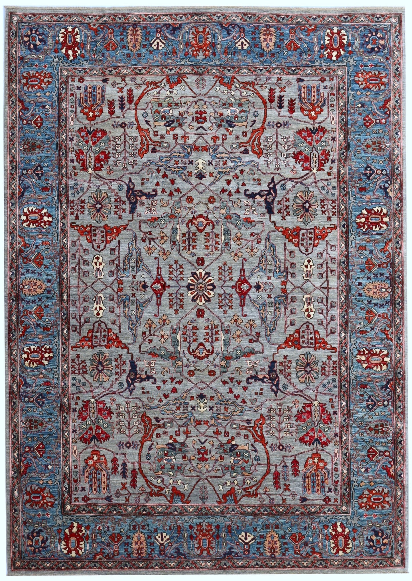 9x12 Ft Oriental Bidjar Area Rug, Gray Persian Hand Knotted Wool Traditional Rectangle Carpet, Rugs For Living Room, Bedroom, Dining Table