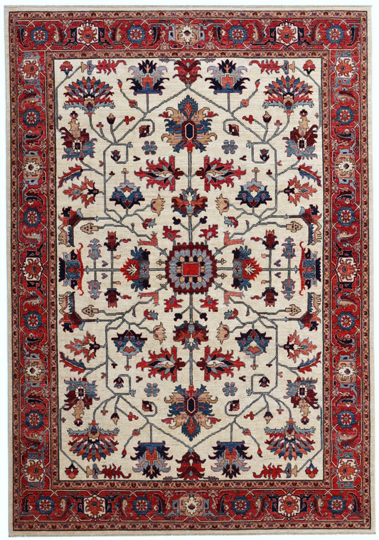 9x12 ft Serapi Heriz Area Rug, Beige Red Persian Style Hand Knotted Wool Traditional Rectangle Carpet, Rugs For Living Room, Bedroom Rug,