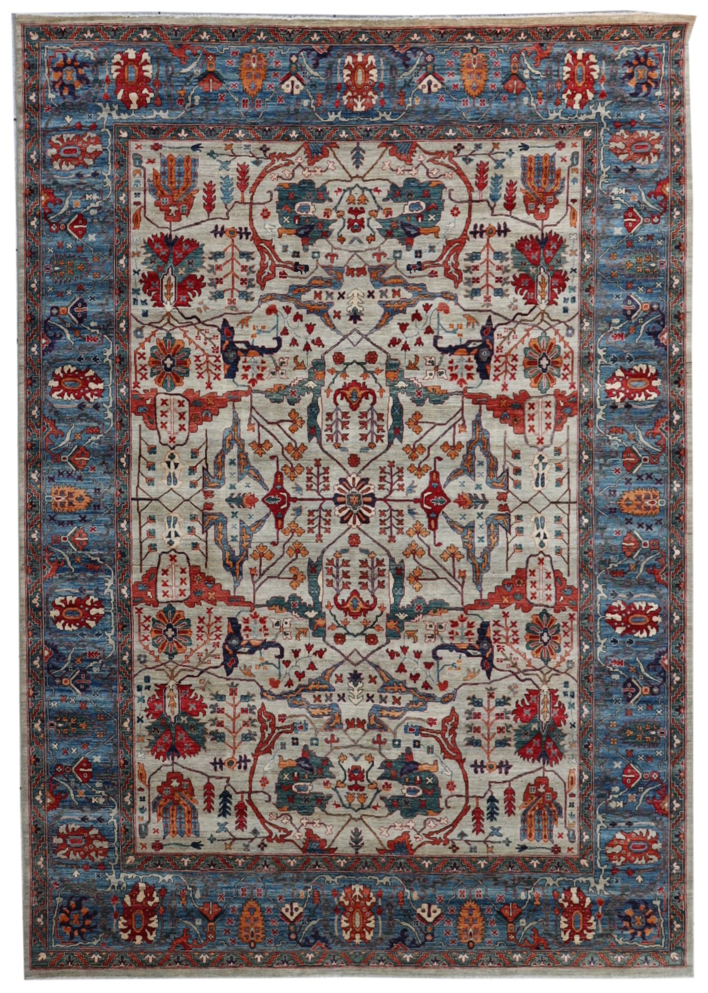 12x15 ft Persian Style Bidjar Area Rug, Beige Blue Hand Knotted Wool Traditional Carpet, Rugs For Living Room, Bedroom Rug, Dining Table Rug