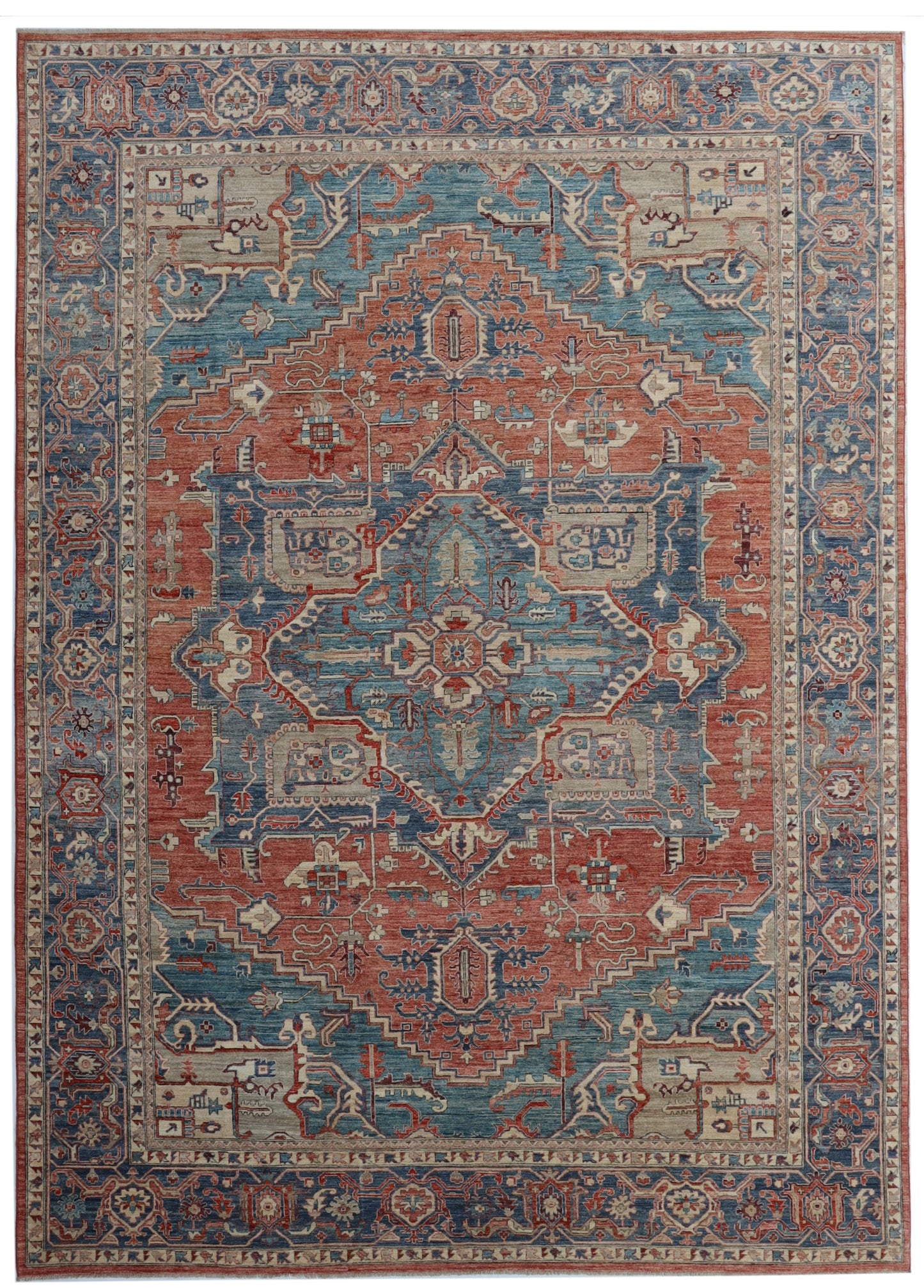 10x14 Ft Persian Style Heriz Large Area Rug, Hand Knotted Wool Medallion Rectangle Carpet, Living Room Rug, Bedroom Rug, Dining Table Rug