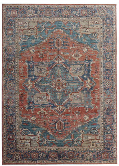 10x14 Ft Persian Style Heriz Large Area Rug, Hand Knotted Wool Medallion Rectangle Carpet, Living Room Rug, Bedroom Rug, Dining Table Rug