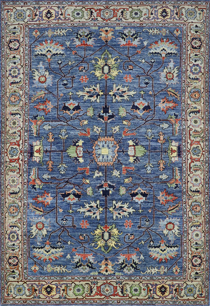 6x9 ft Serapi Area Rug, Blue Persian Hand Knotted Wool Traditional Rectangle Carpet, Rugs For Living Room, Bedroom Rug, Dining Table Rug