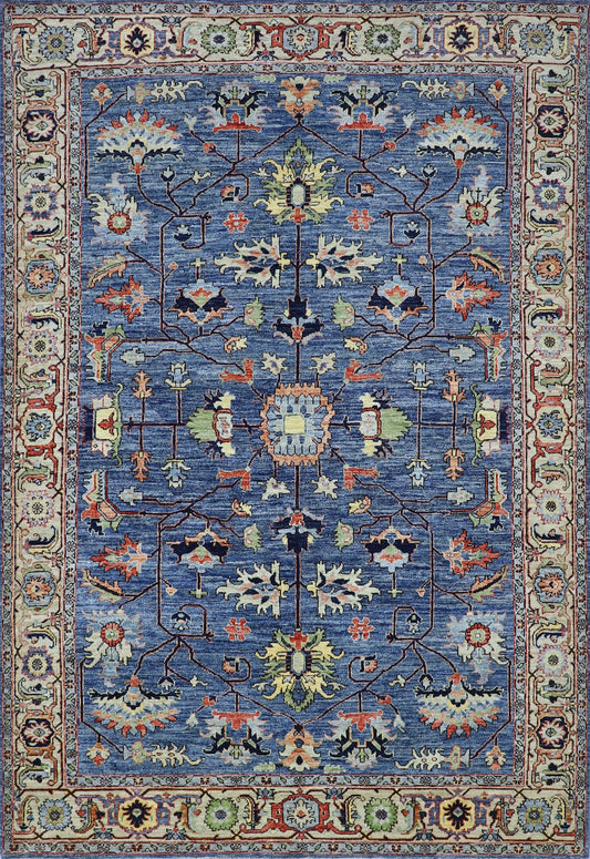 6x9 ft Serapi Area Rug, Blue Persian Hand Knotted Wool Traditional Rectangle Carpet, Rugs For Living Room, Bedroom Rug, Dining Table Rug