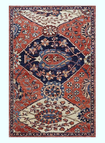 3x5 ft Floral Small Area Rug, Afghan Hand Knotted Wool Traditional Rectangle Carpet, Entryway Rug, Kitchen Rug, Bathroom Rug, Doorway Rug