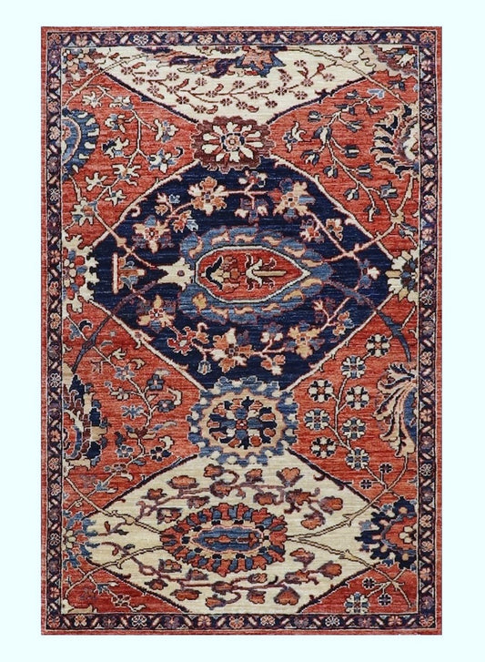 3x5 ft Floral Small Area Rug, Afghan Hand Knotted Wool Traditional Rectangle Carpet, Entryway Rug, Kitchen Rug, Bathroom Rug, Doorway Rug