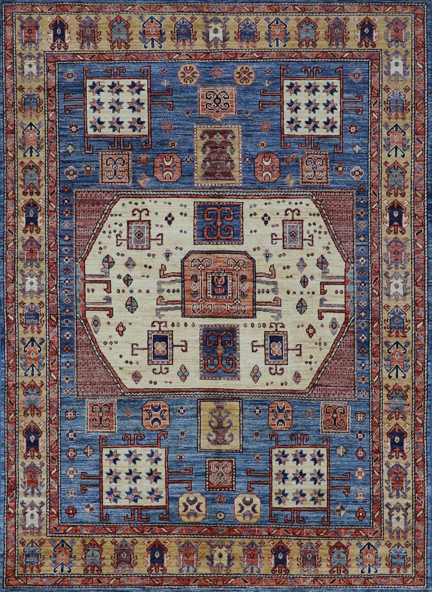 5x7  ft Tribal Area Rug, Blue Afghan Hand Knotted Wool Traditional Rectangle Carpet, Rugs For Living Room, Bedroom Rug, Dining Table Rug