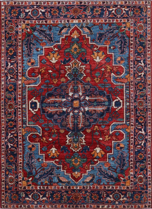 5x7 Ft Oriental Heriz Area Rug, Red Persian Hand Knotted Wool Traditional Rectangle Carpet, Rugs For Living Room, Bedroom Rug, Kitchen Rug