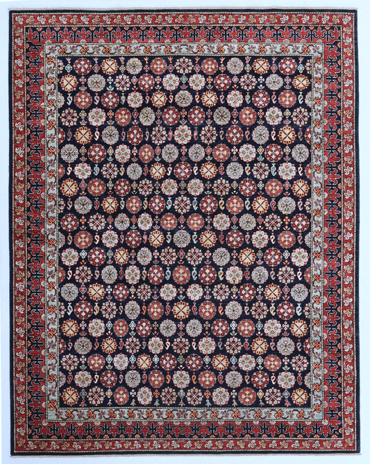 8x10 Ft Oriental Area Rug, Blue Afghan Hand Knotted Wool Traditional Rectangle Carpet, Rugs For Living Room, Bedroom Rug, Dining Table Rug