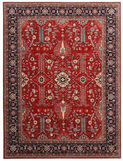 9x12 Ft Persian Serapi Large Area Rug, Red Hand Knotted Wool Traditional Rectangle Carpet, Living Room Rug, Bedroom Rug, Dining Table Rug