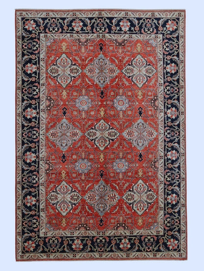 6x9 Ft Oriental Boho Area Rug, Red Afghan Hand Knotted Wool Traditional Rectangle Carpet, Rug For Living Room, Bedroom Rug, Dining Table Rug