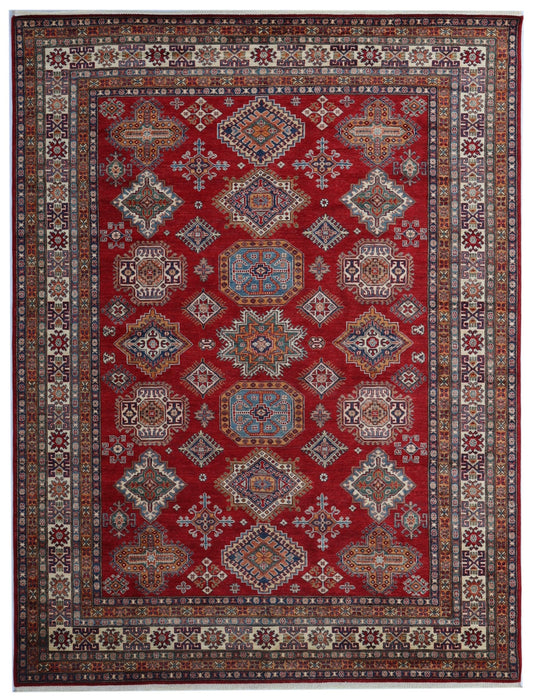 8x10 Ft Oriental Kazak Area Rug, Red Afghan Hand Knotted Wool Traditional Rectangle Carpet, Living Room Rug, Bedroom Rug, Dining Table Rug